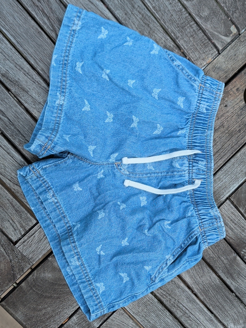Old Navy Light Blue Denim-Style Drawstring Shorts with White Accents